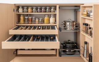 Kitchen cabinet storage solutions and organizers